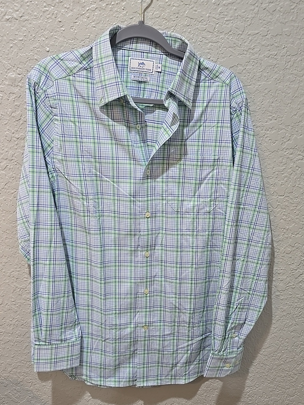 Southern Tide Light Green and Blue Plaid Casual Button Down Shirt